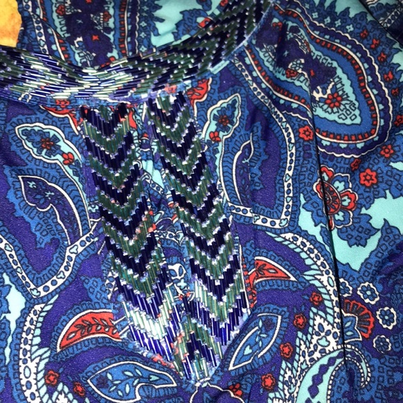 INC medium blue red and white beaded halter dress - Picture 4 of 4